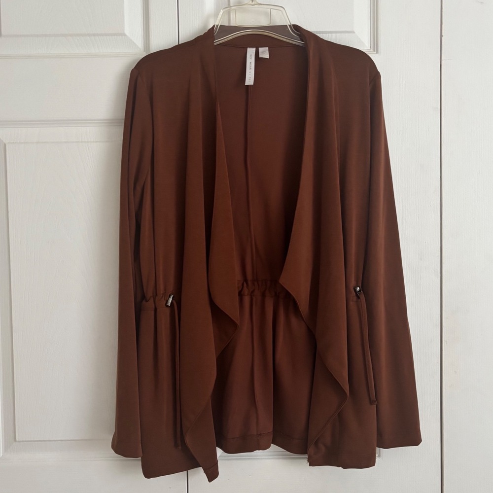 EZY WEAR by CHI Cardigan Women Medium Brown Drawstring Waist Draped Open